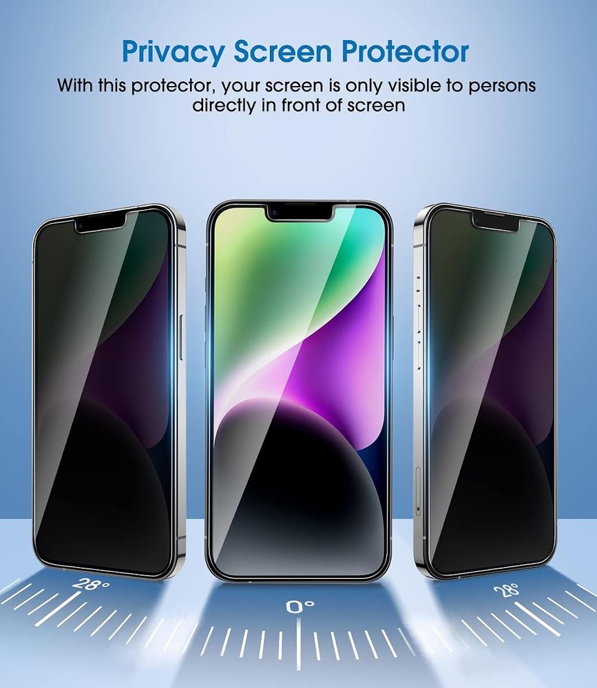 privacy tempered glass screen protector for iPhone 14 Plus/13 Pro by amFilm