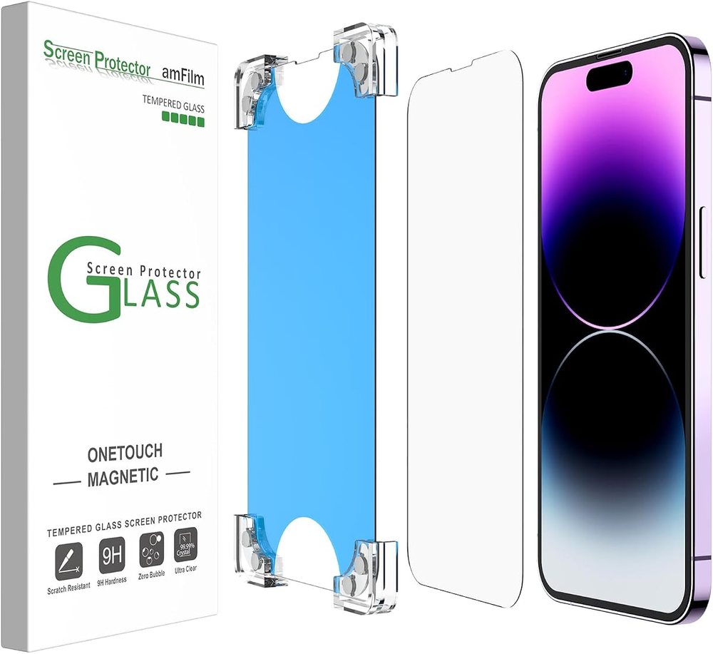 clear tempered glass screen protector for iPhone 14 Pro by amFilm