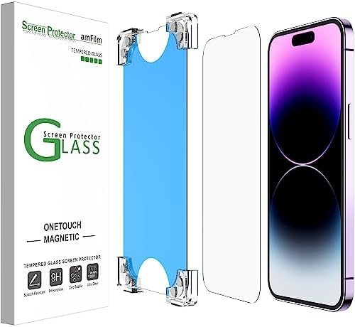 clear tempered glass screen protector for iPhone 14 Pro by amFilm