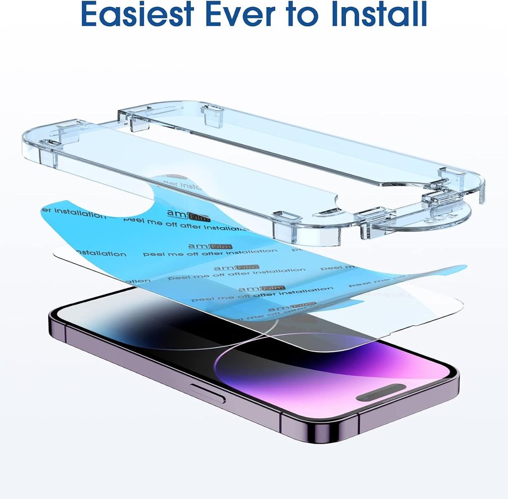 clear tempered glass screen protector for iPhone 14 Pro by amFilm