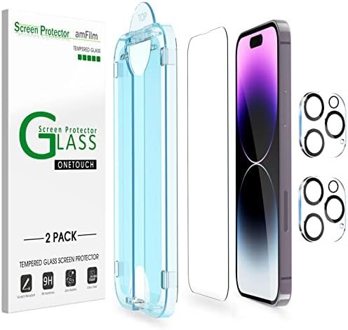 clear tempered glass screen protector for iPhone 14 Pro by amFilm
