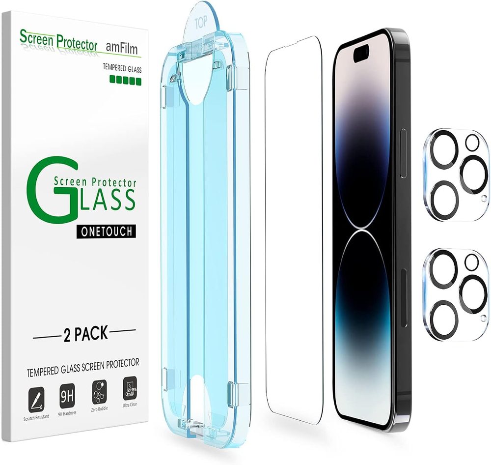 clear tempered glass screen protector for iPhone 14 Pro Max by amFilm
