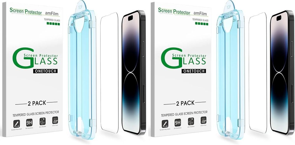 clear tempered glass screen protector for iPhone 14 Pro Max by amFilm