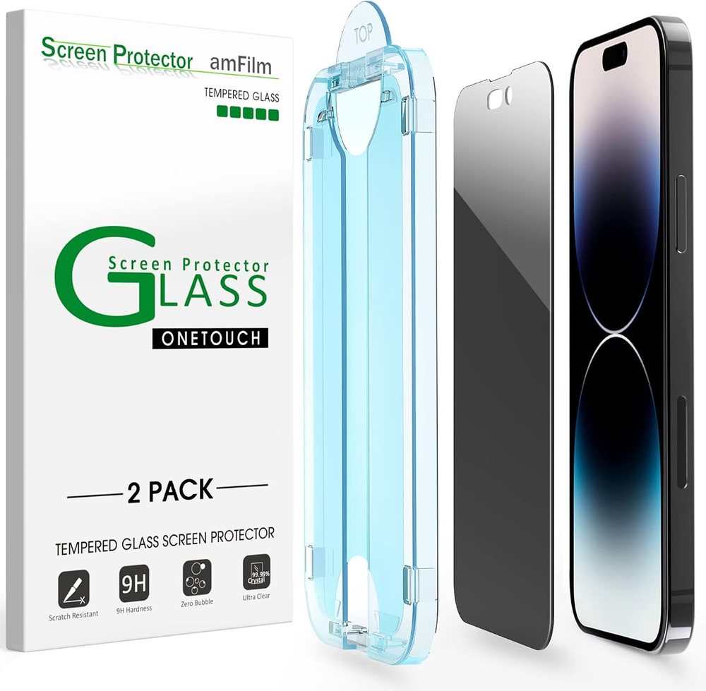 privacy tempered glass screen protector for iPhone 14 Pro Max by amFilm