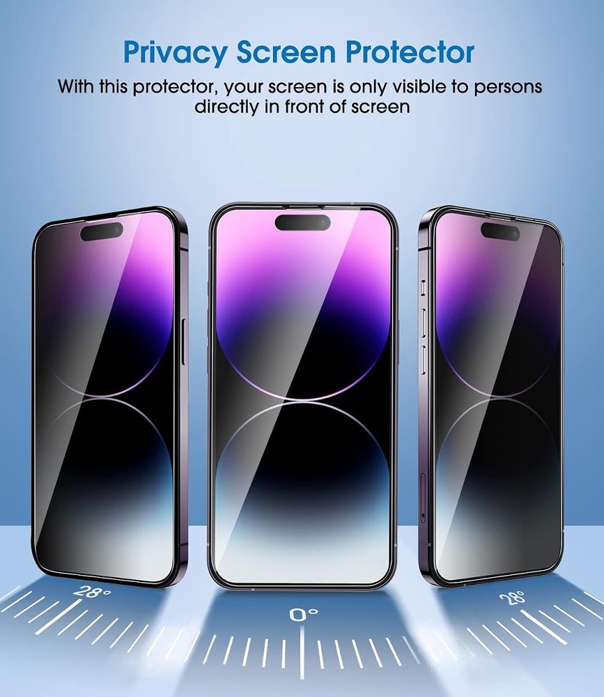 privacy tempered glass screen protector for iPhone 14 Pro by amFilm