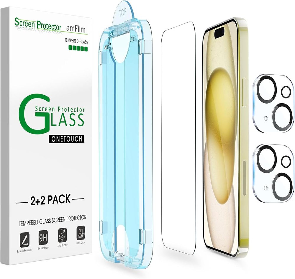 clear tempered glass screen protector for iPhone 15 by amFilm