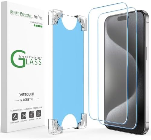 clear tempered glass screen protector for iPhone 15 Pro by amFilm