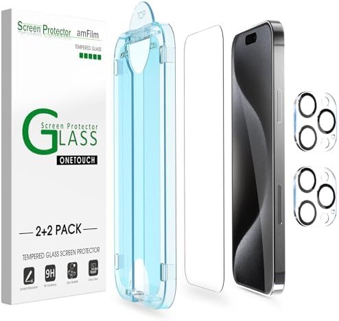 clear tempered glass screen protector for iPhone 15 Pro by amFilm