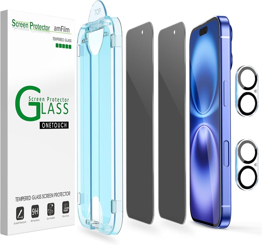 privacy tempered glass screen protector for iPhone 16 Plus by amFilm