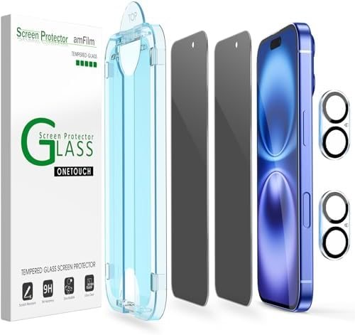 privacy tempered glass screen protector for iPhone 16 Plus by amFilm