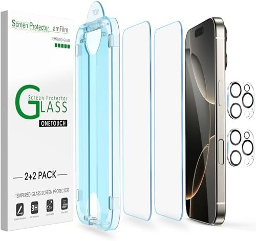 clear tempered glass screen protector for iPhone 16 Pro by amFilm