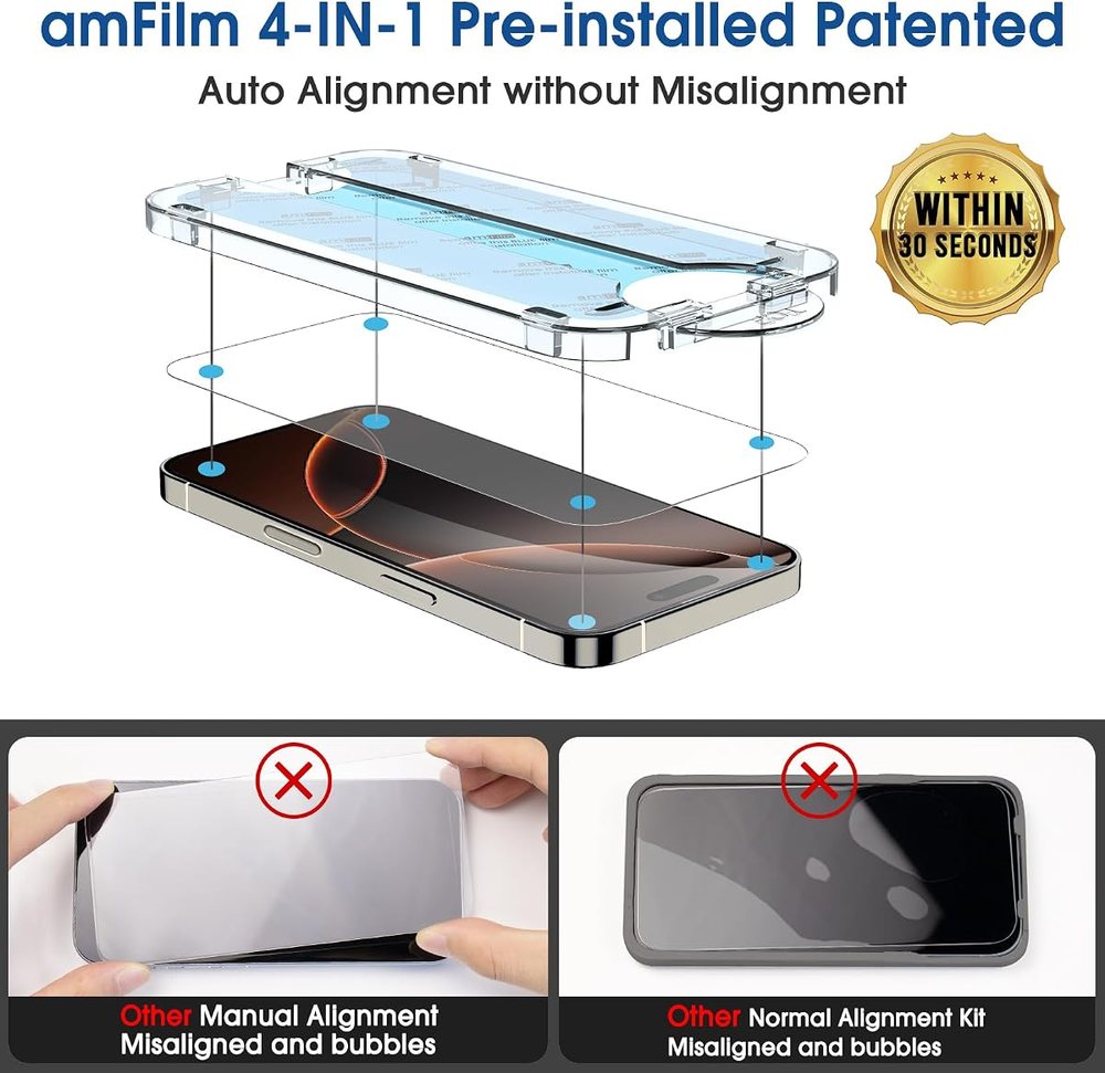 clear tempered glass screen protector for iPhone 16 Pro Max by amFilm