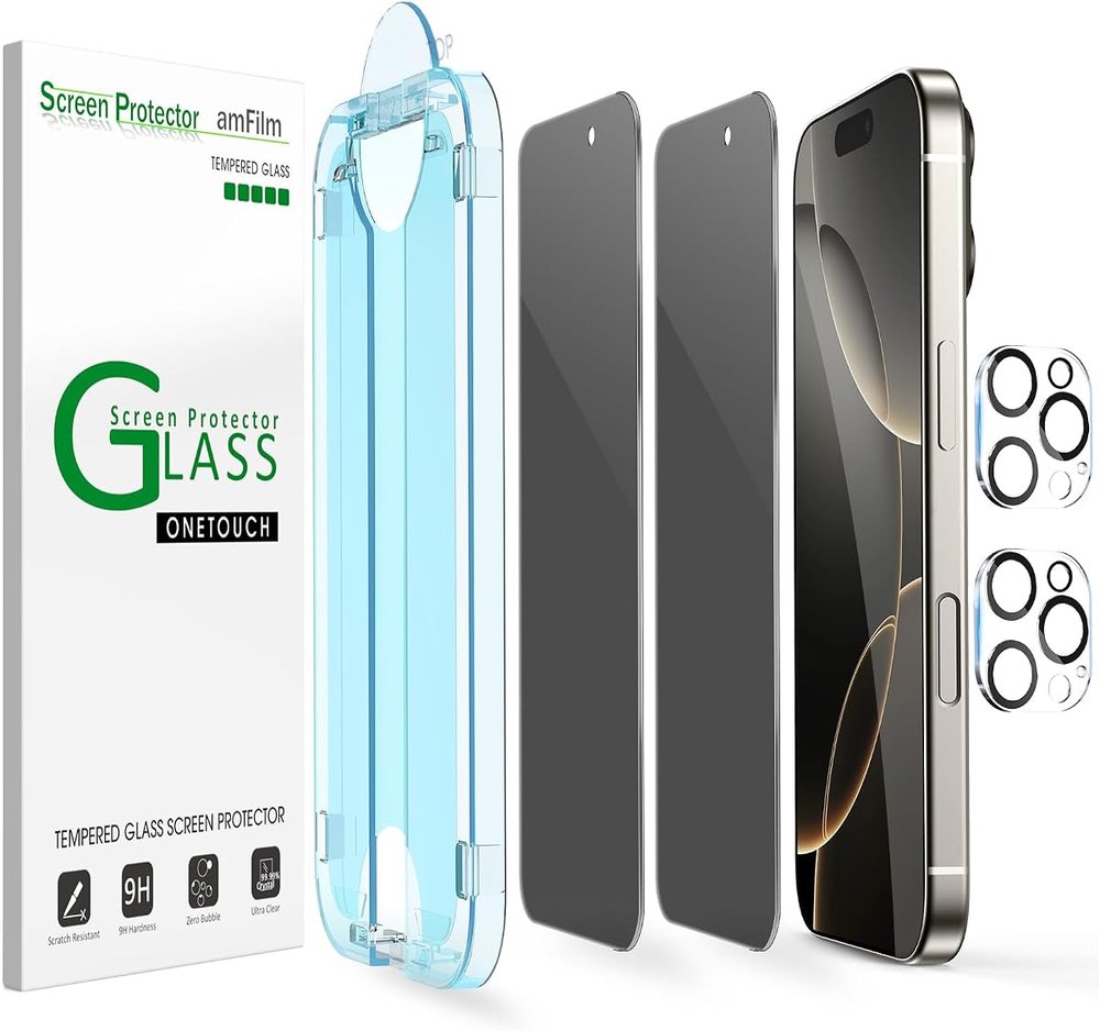 privacy tempered glass screen protector for iPhone 16 Pro by amFilm
