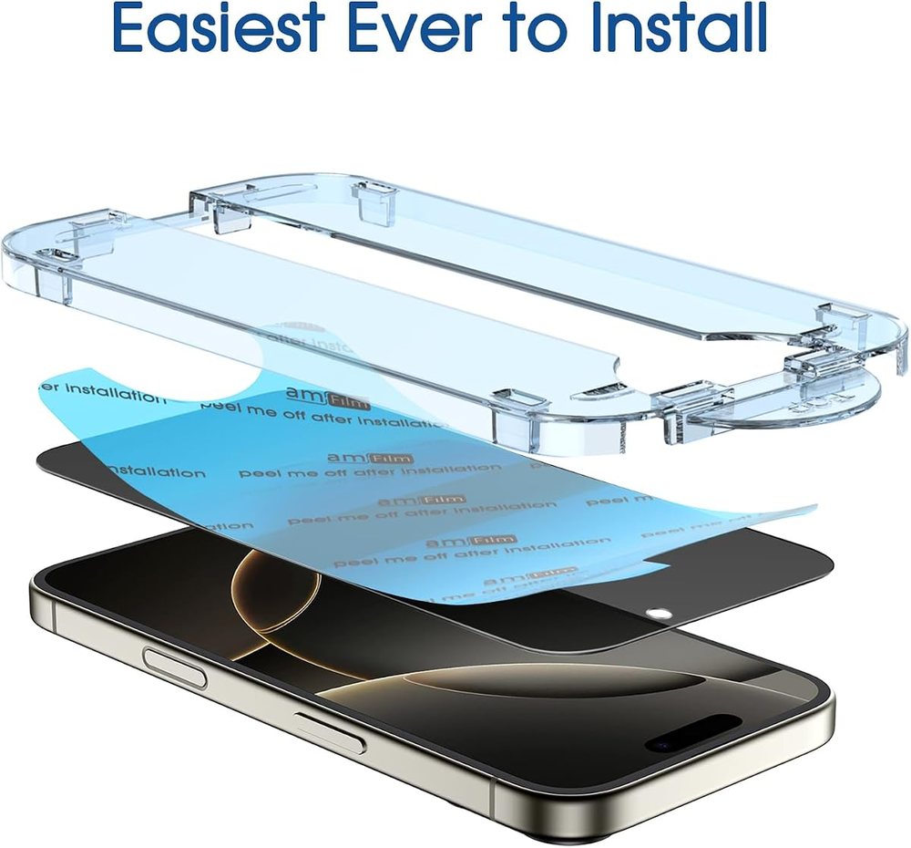 privacy tempered glass screen protector for iPhone 16 Pro by amFilm