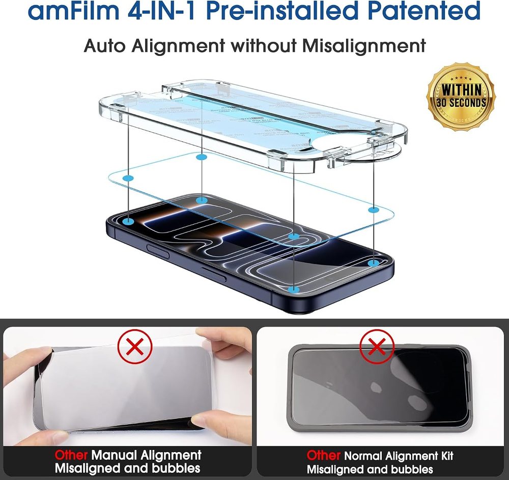 clear tempered glass screen protector for iPhone 17 Pro Max by amFilm